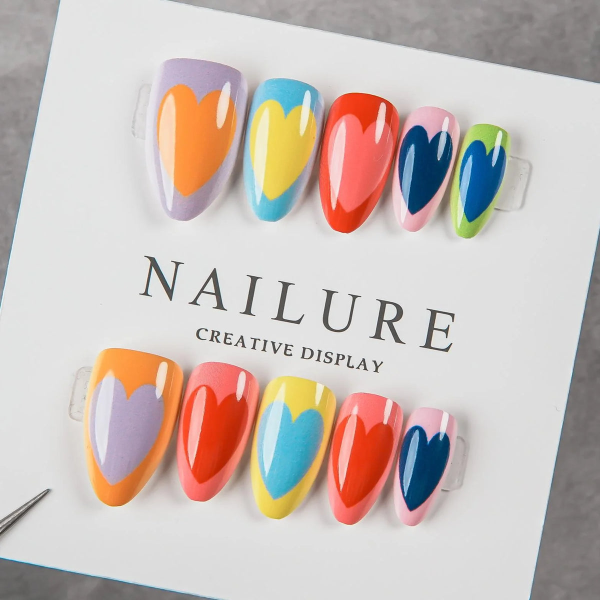 Press-On Nail Set Heart Designs Reusable 24-Piece