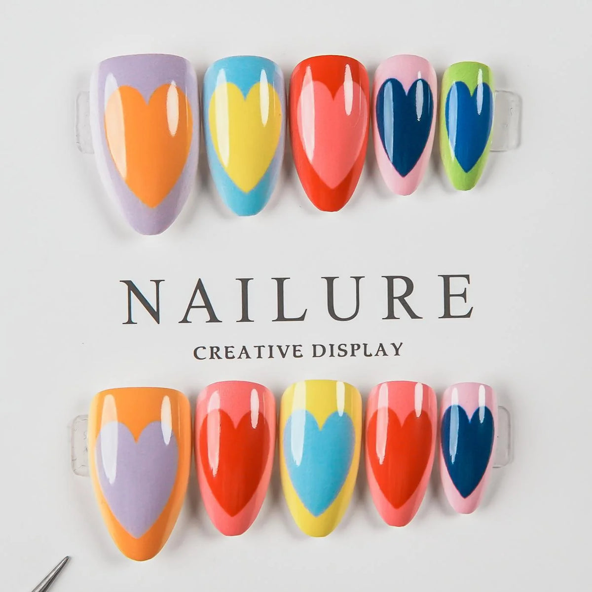 Press-On Nail Set Heart Designs Reusable 24-Piece