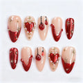 Press-On Nail Set Heart Designs & Rhinestone Accents