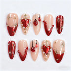 Press-On Nail Set Heart Designs & Rhinestone Accents