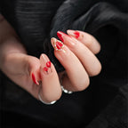 Press-On Nail Set Heart Designs & Rhinestone Accents