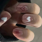 Press-On Nail Set Heart Embellished Glossy & Reusable