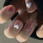 Press-On Nail Set Heart Embellished Glossy & Reusable