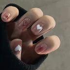 Press-On Nail Set Heart Embellished Glossy & Reusable