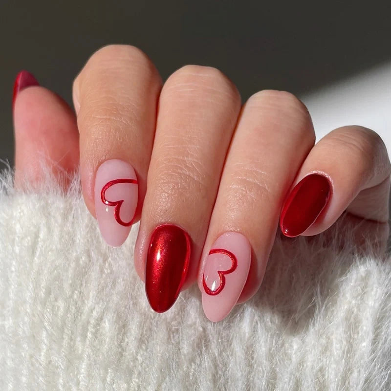 Press-On Nail Set Heart-Embellished Reusable & Durable