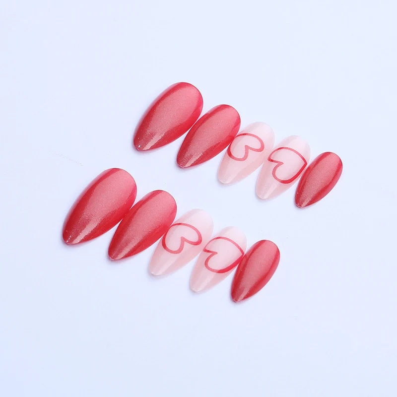 Press-On Nail Set Heart-Embellished Reusable & Durable