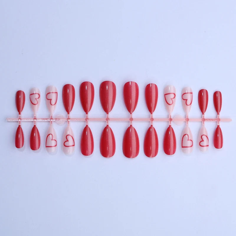 Press-On Nail Set Heart-Embellished Reusable & Durable