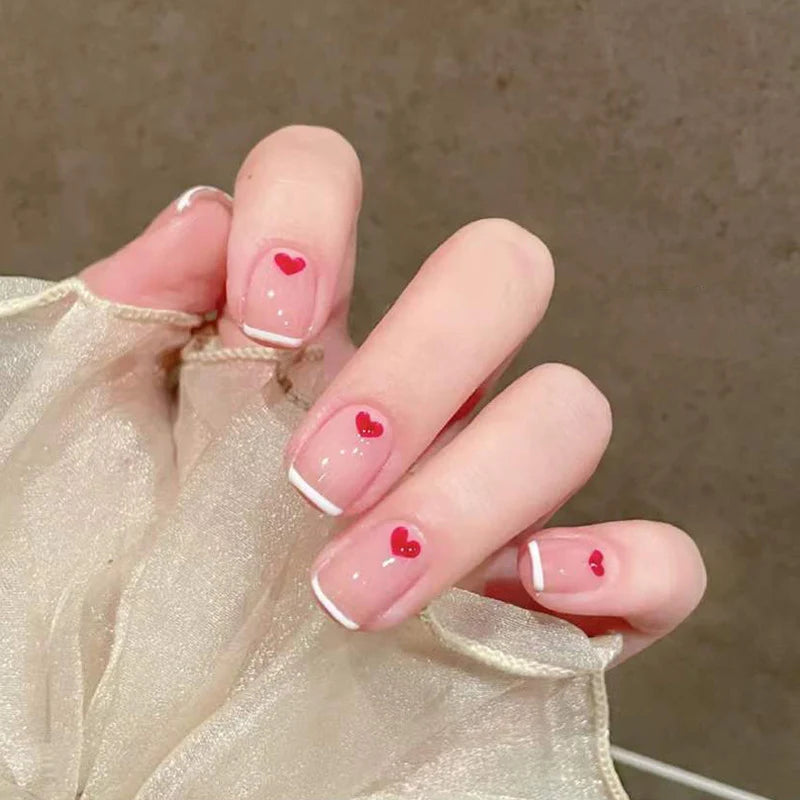 Press-On Nail Set Heart-Embossed Glossy No-Mess Adhesive