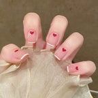 Press-On Nail Set Heart-Embossed Glossy No-Mess Adhesive