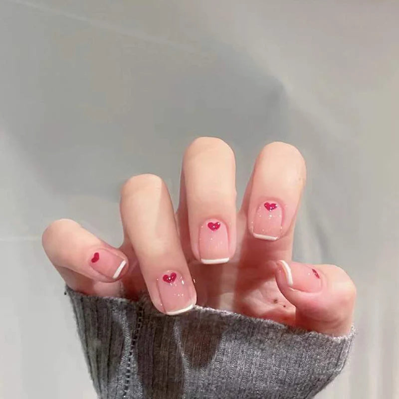 Press-On Nail Set Heart-Embossed Glossy No-Mess Adhesive