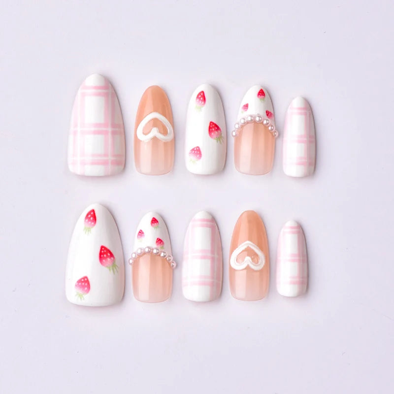 Press-On Nail Set Heart & Floral Designs Easy Application