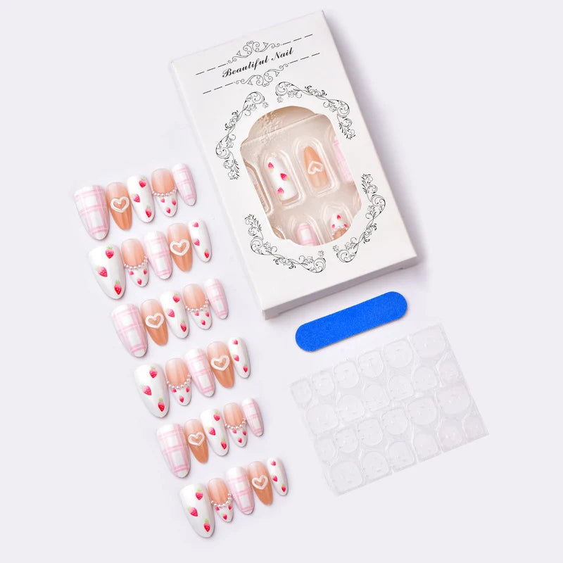 Press-On Nail Set Heart & Floral Designs Easy Application