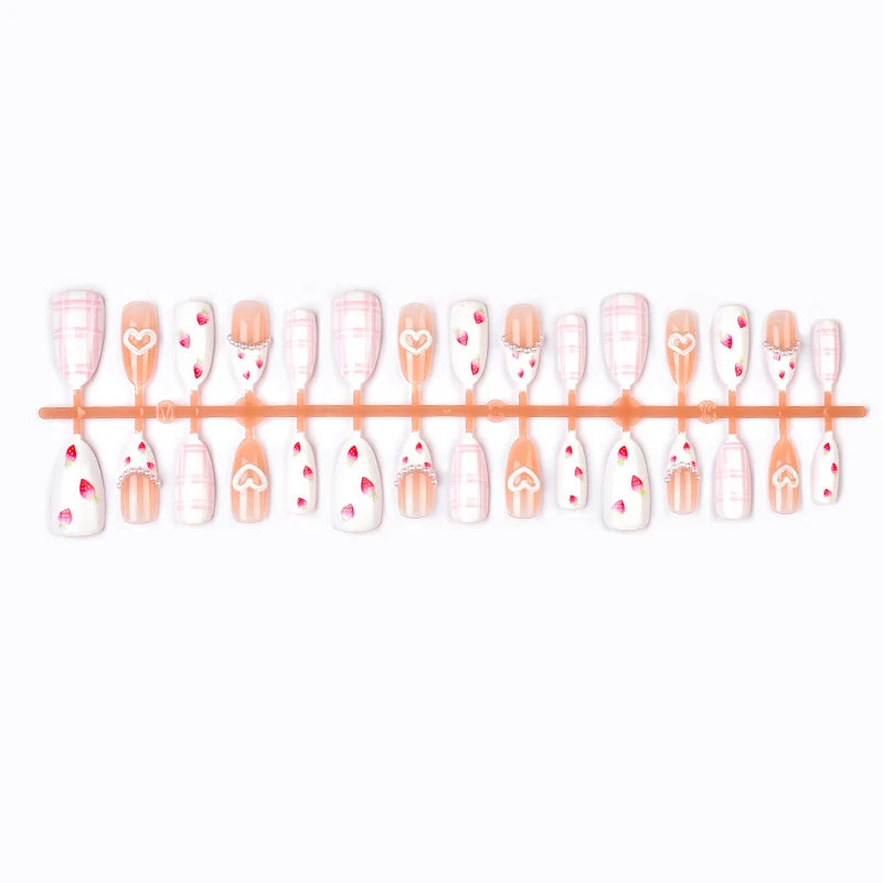 Press-On Nail Set Heart & Floral Designs Easy Application