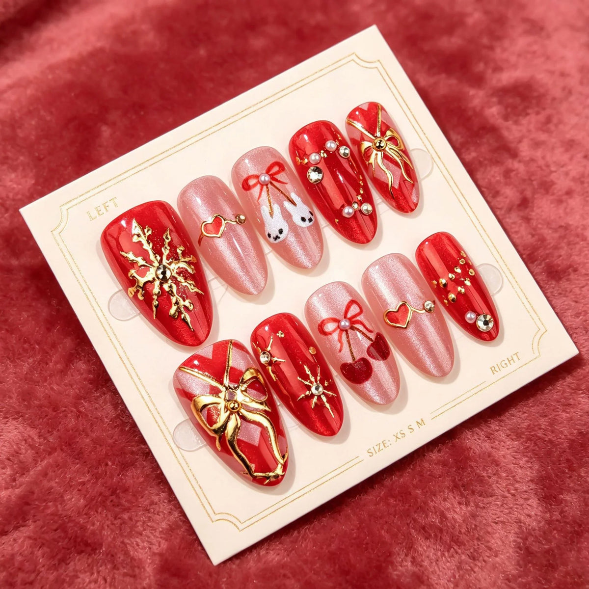 Press-On Nail Set Heart & Floral Easy Application Long-Lasting