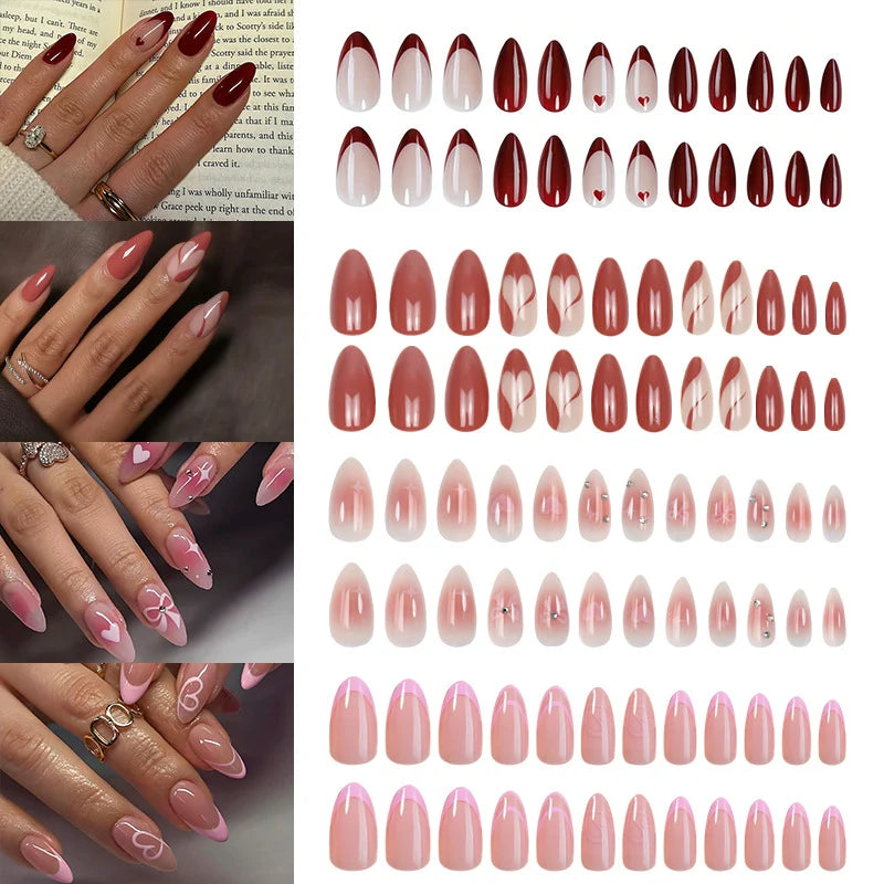 Press-On Nail Set Heart & Floral Easy Apply Reusable