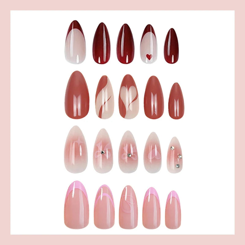 Press-On Nail Set Heart & Floral Easy Apply Reusable