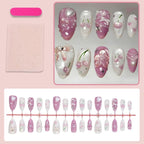 Press-On Nail Set Heart & Flower Designs Easy Application