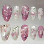 Press-On Nail Set Heart & Flower Designs Easy Application