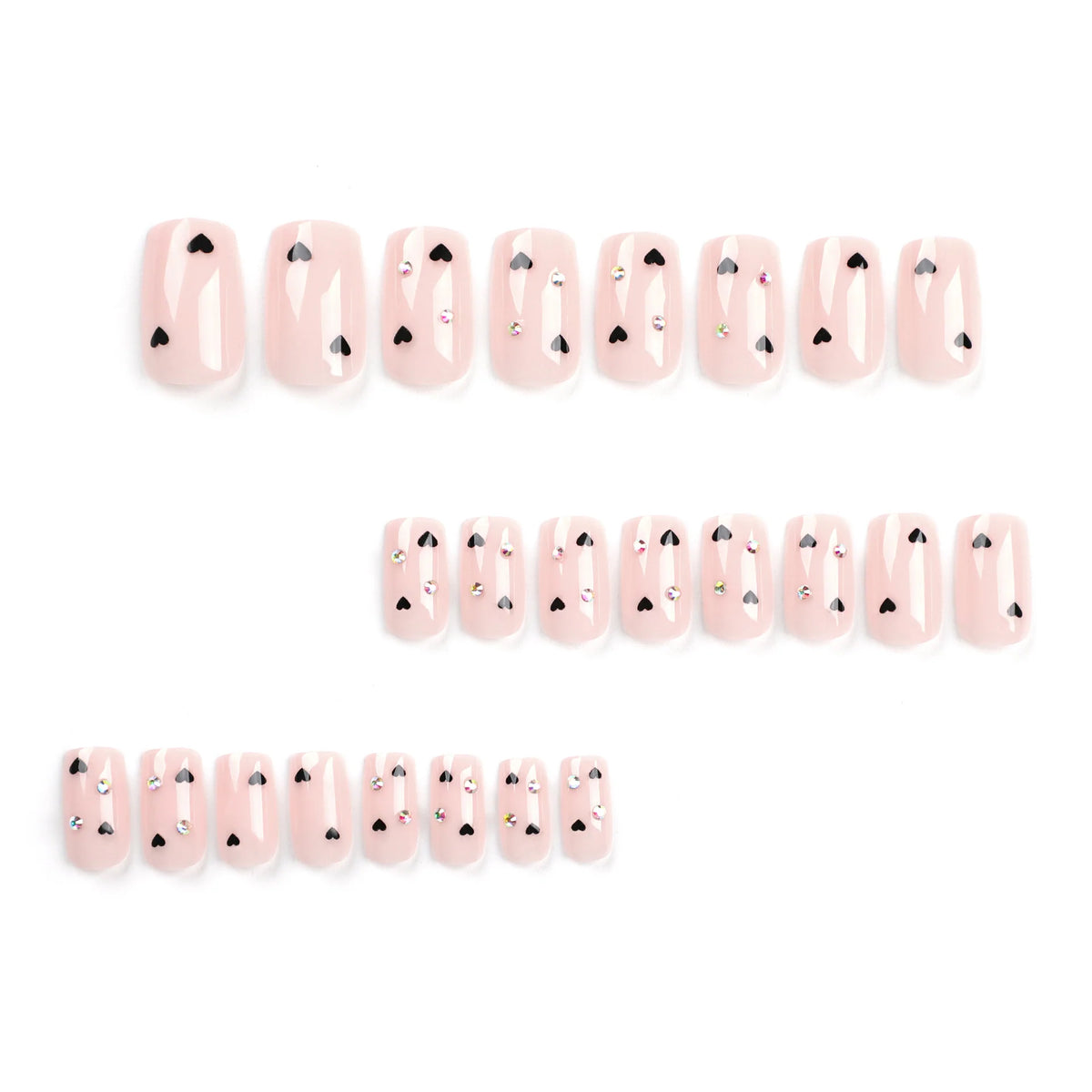 Press-On Nail Set Heart & Glitter Multi-Size