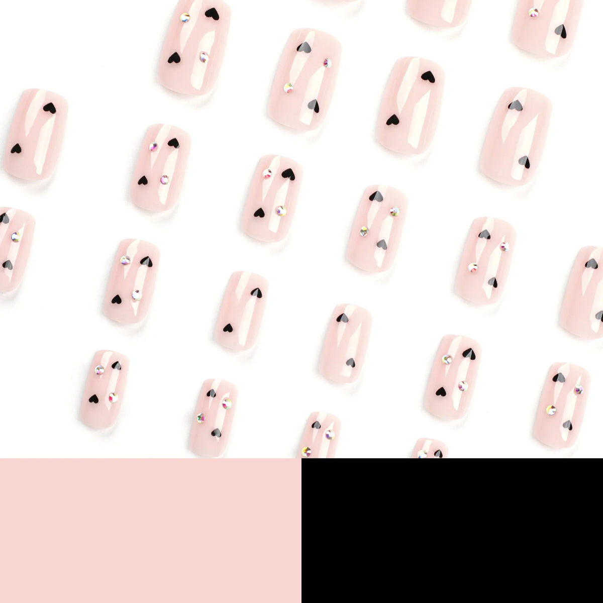 Press-On Nail Set Heart & Glitter Multi-Size