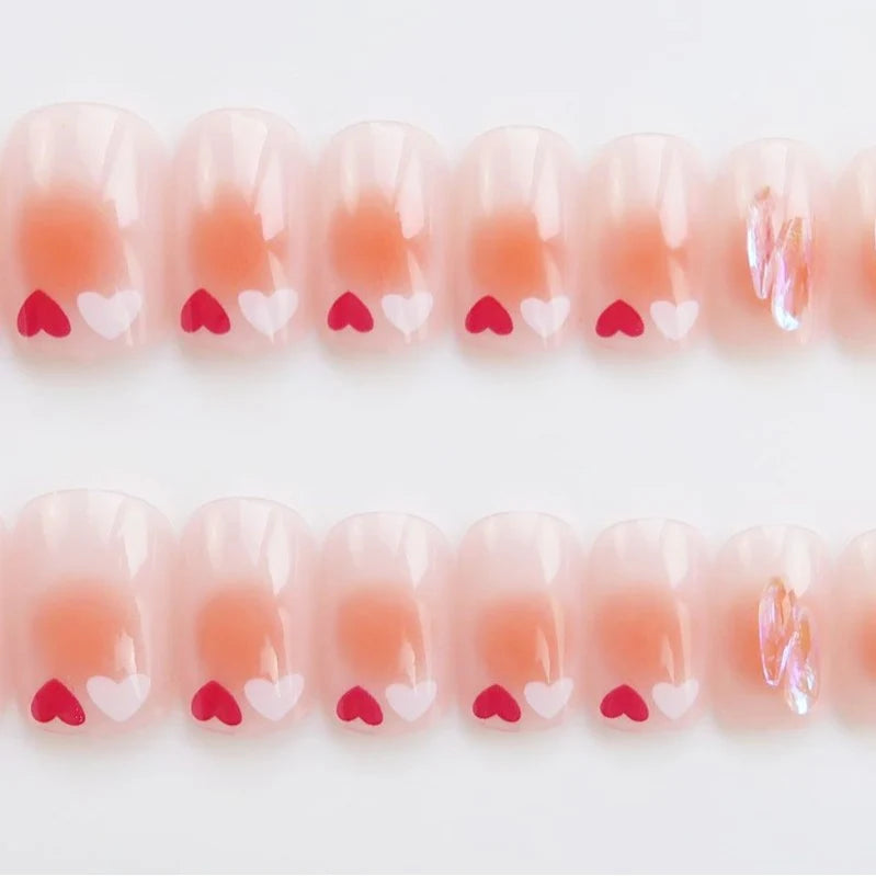 Press-On Nail Set Heart Gradient Glue-On Multiple Sizes