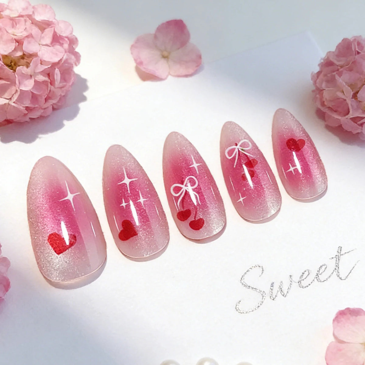 Press-On Nail Set Heart Gradient Self-Adhesive & Reusable