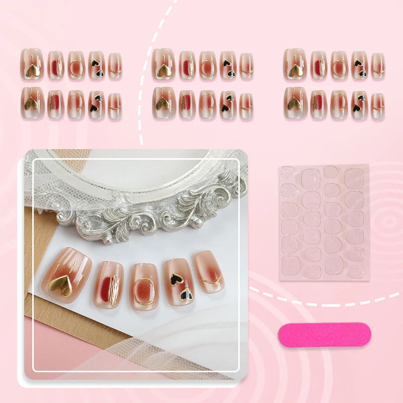 Press-On Nail Set Heart Motif Adhesive Tabs