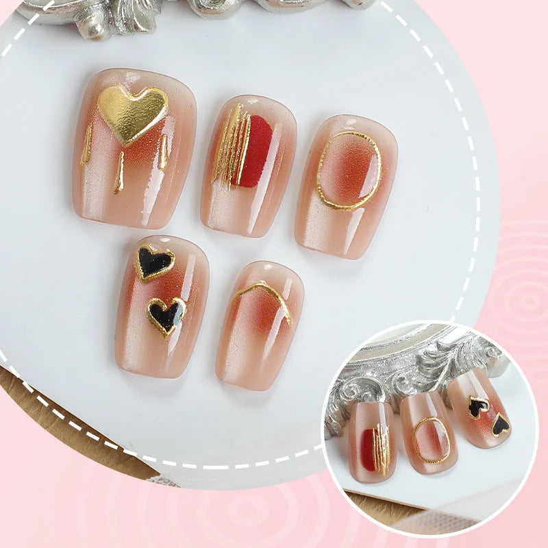 Press-On Nail Set Heart Motif Adhesive Tabs