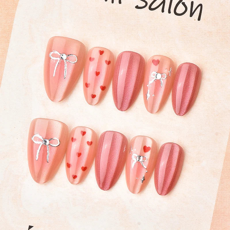 Press-On Nail Set Heart Motif Glossy & Reusable
