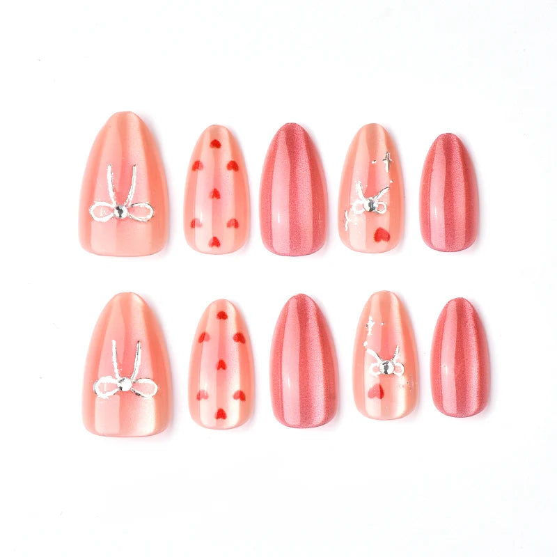 Press-On Nail Set Heart Motif Glossy & Reusable