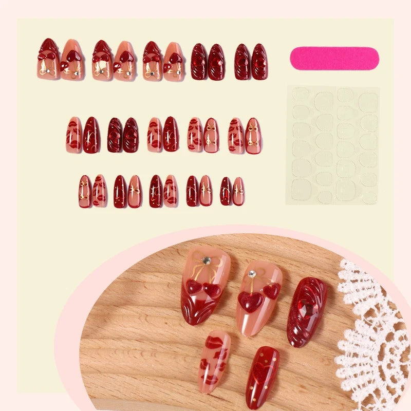 Press-On Nail Set Heart Motifs Adhesive & Multiple Sizes