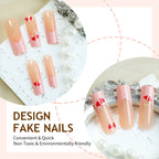 Press-On Nail Set Heart Motifs Light Brown Easy Application