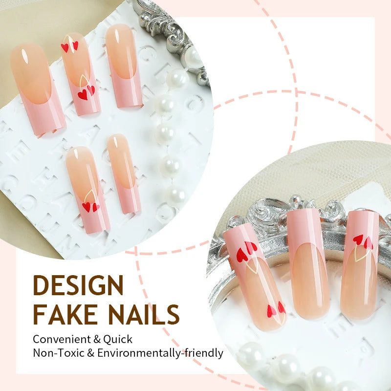 Press-On Nail Set Heart Motifs Light Brown Easy Application