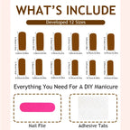 Press-On Nail Set Heart Motifs Light Brown Easy Application