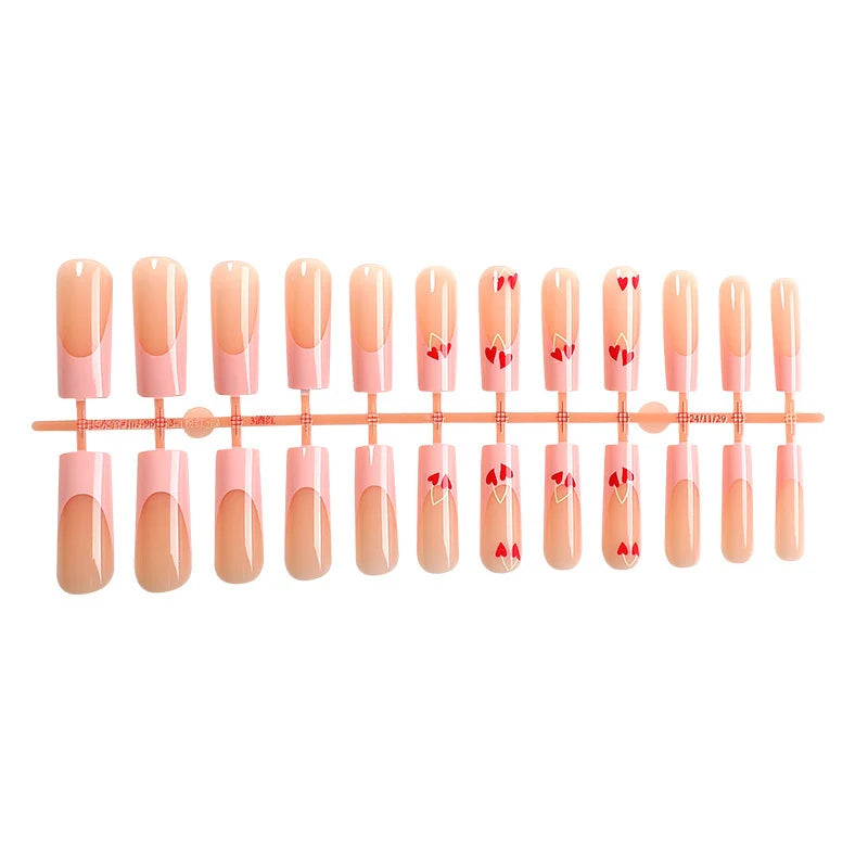 Press-On Nail Set Heart Motifs Light Brown Easy Application