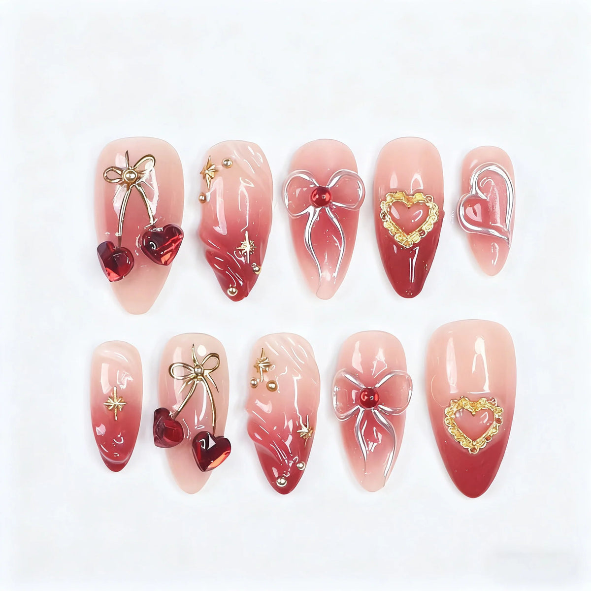 Press-On Nail Set Heart Motifs Reusable & Peel-And-Stick