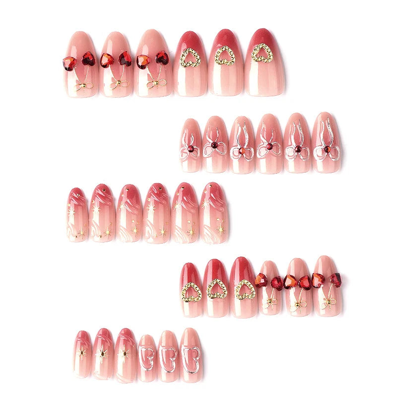 Press-On Nail Set Heart Motifs Reusable & Peel-And-Stick