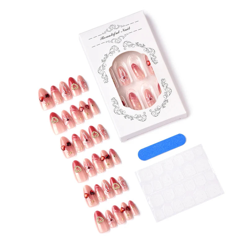 Press-On Nail Set Heart Motifs Reusable & Peel-And-Stick