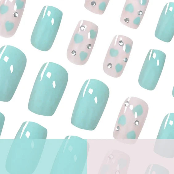 Press-On Nail Set Heart Motifs Sparkle Set of 24
