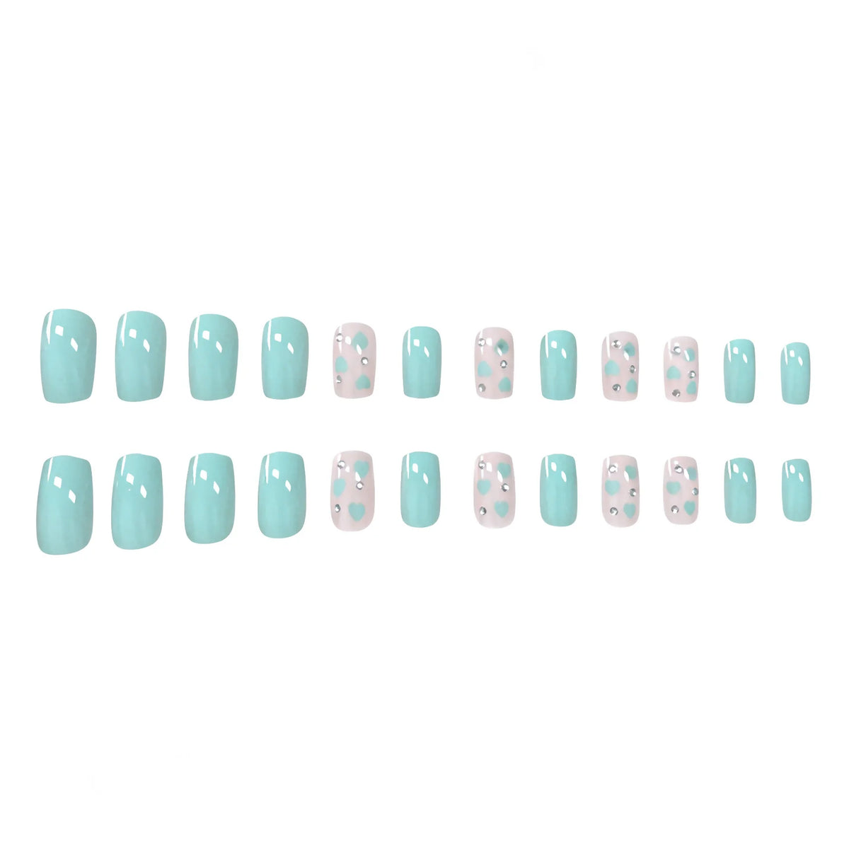 Press-On Nail Set Heart Motifs Sparkle Set of 24
