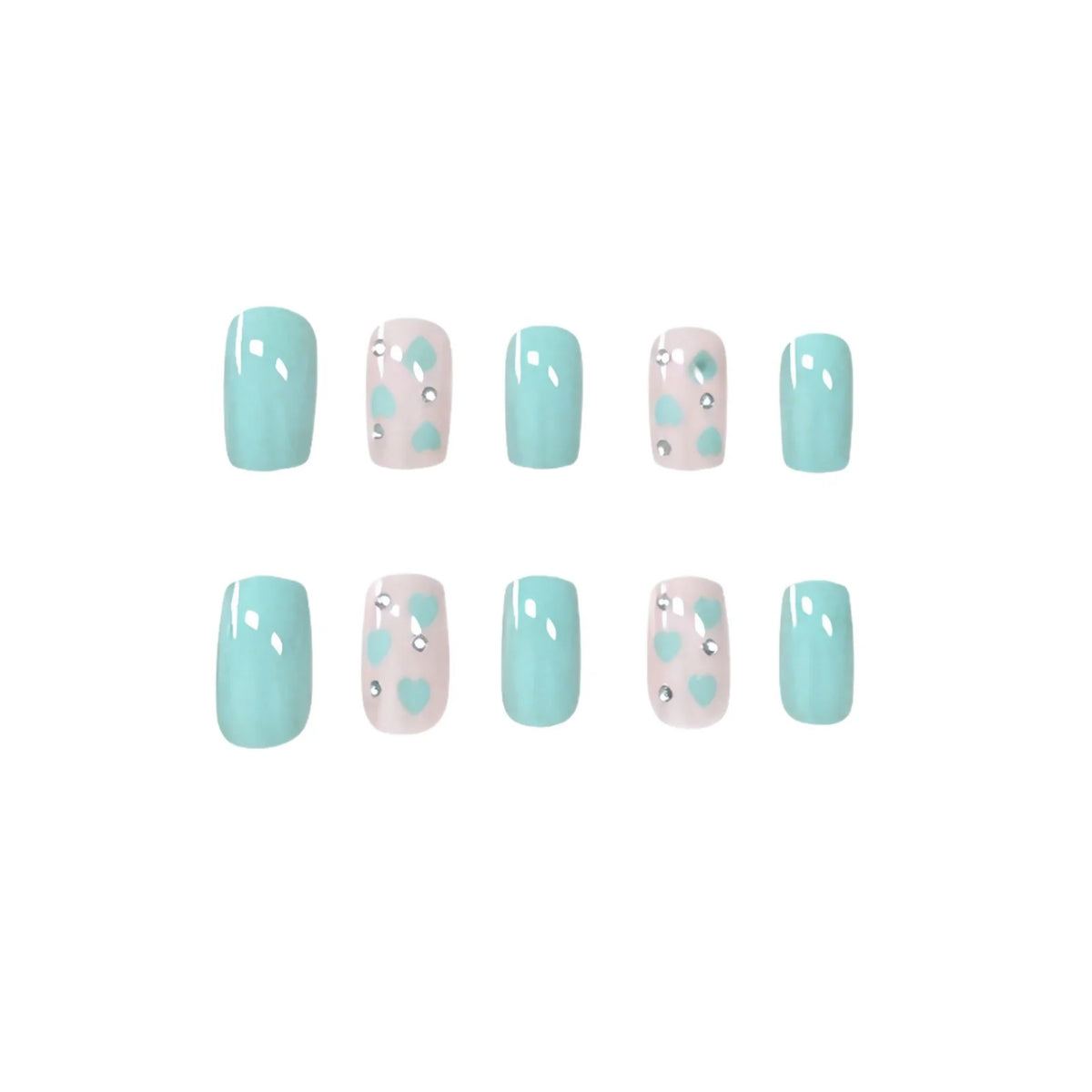 Press-On Nail Set Heart Motifs Sparkle Set of 24