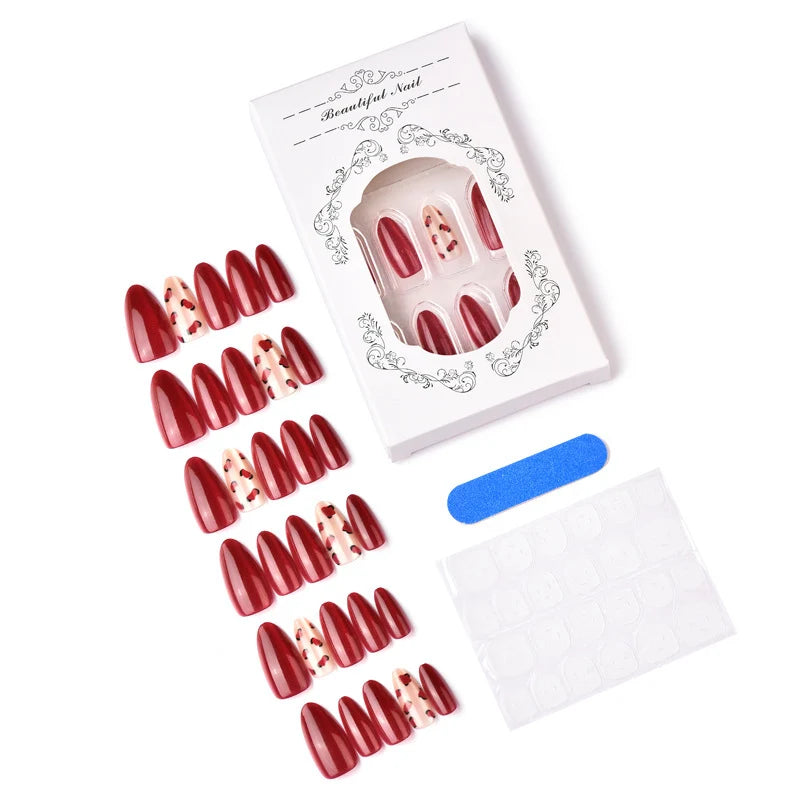 Press-On Nail Set Heart Pattern Peel & Press Reusable