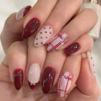 Press-On Nail Set Heart Pattern Self-Adhesive & Long-Lasting