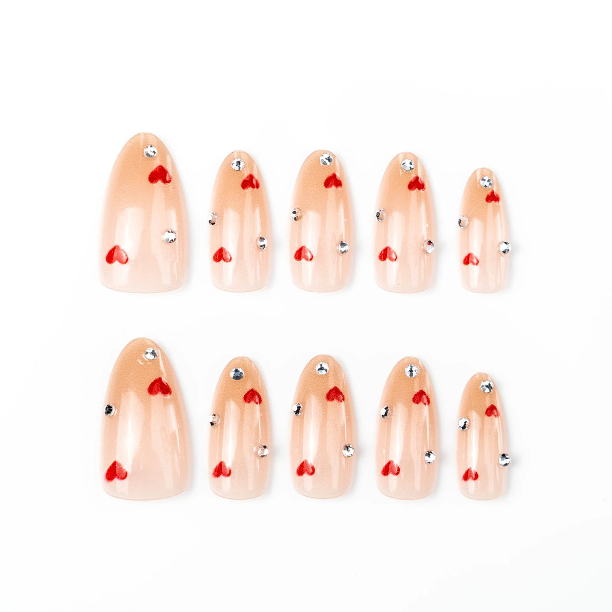 Press-On Nail Set Heart & Rhinestone Peel-And-Stick