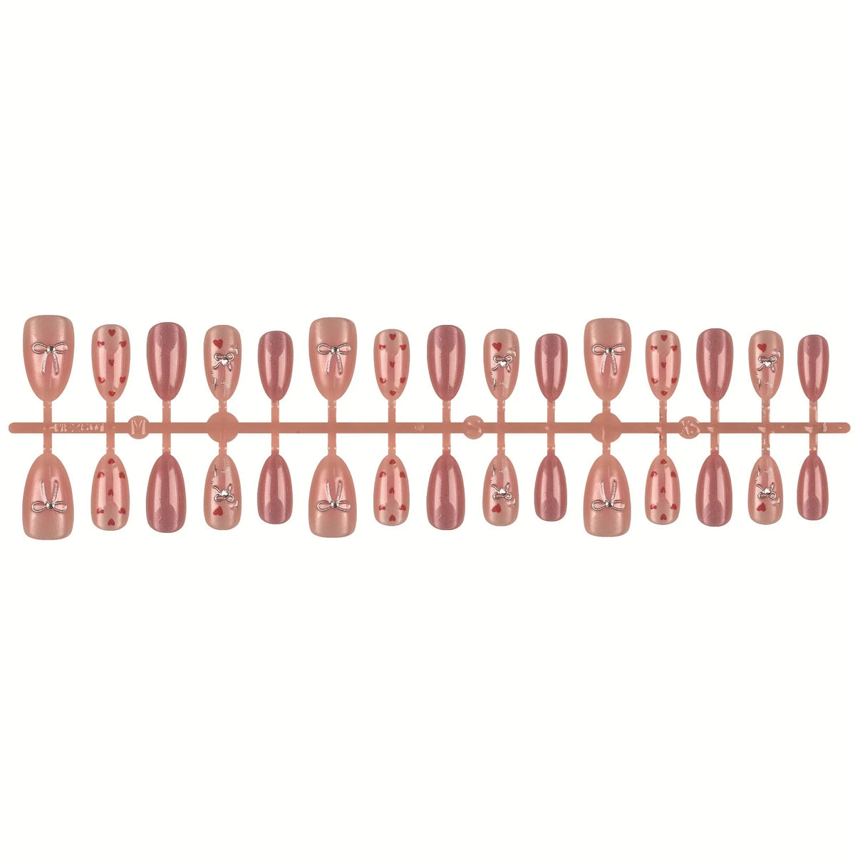 Press-On Nail Set Heart Ribbon Design Strong Adhesive