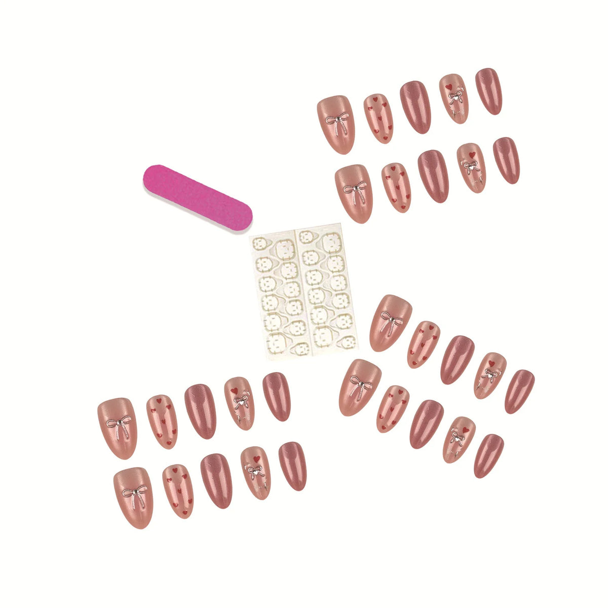 Press-On Nail Set Heart Ribbon Design Strong Adhesive