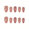 Press-On Nail Set Heart Ribbon Design Strong Adhesive