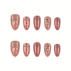 Press-On Nail Set Heart Ribbon Design Strong Adhesive