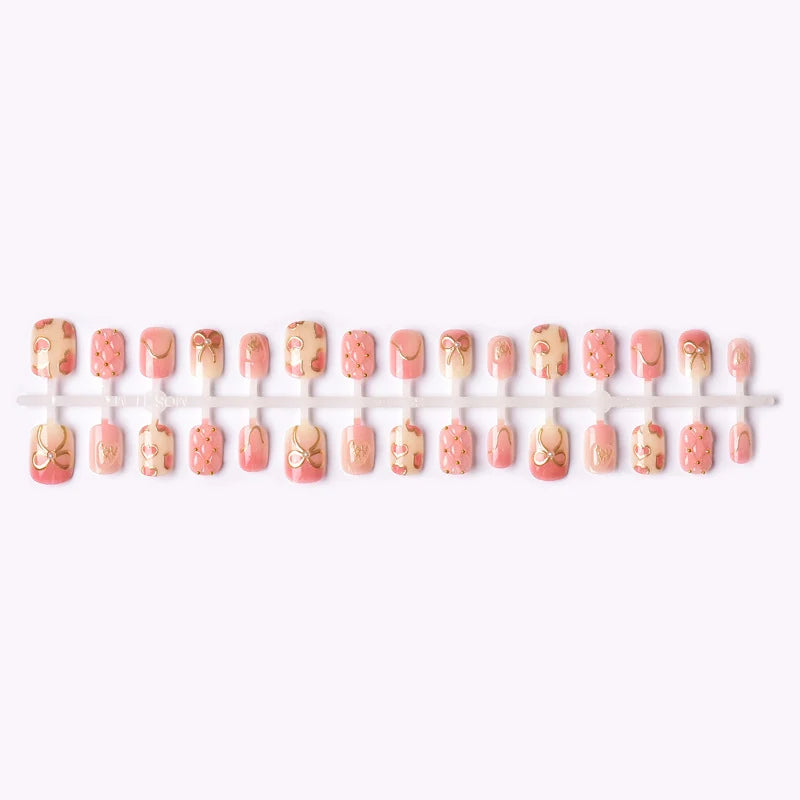 Press-On Nail Set Heart & Ribbon Reusable