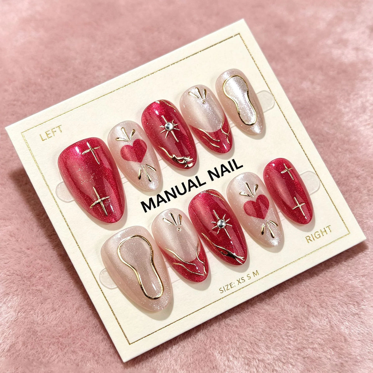 Press-On Nail Set Heart & Star Designs Pre-Applied Adhesive